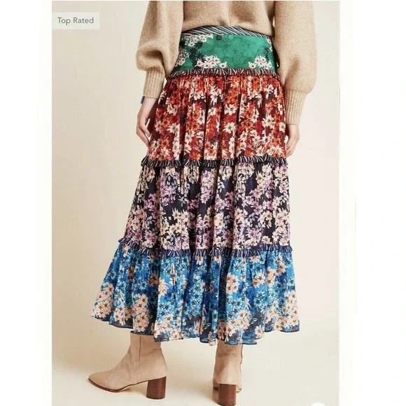 NWT Anthropologie Bhanuni by Jyoti Anarosa Tiered Maxi Skirt Floral Boho 4 $158 - Picture 3 of 12